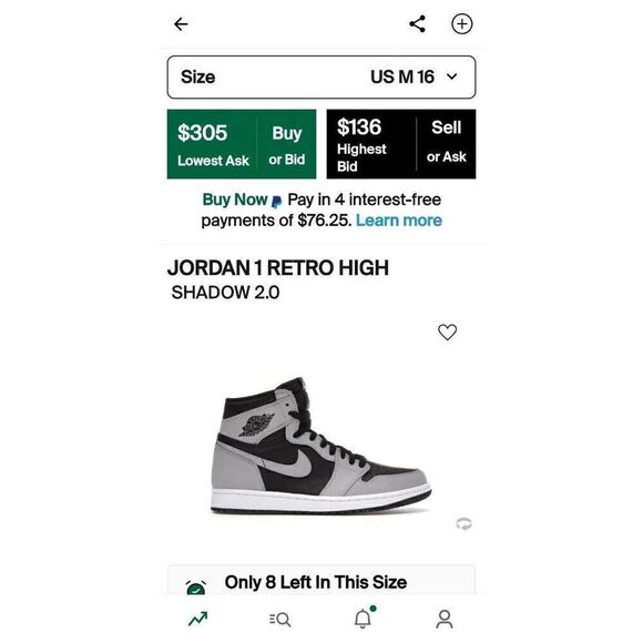 Size 15 - Jordan 1 Retro OG High Shadow 2.0 Men's Gray 335 - Picture 14 of 14